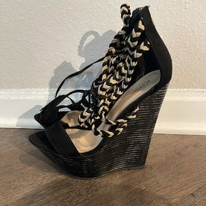 Black Lace Up Platform Wedges